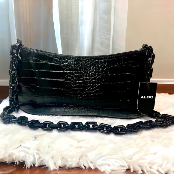 Aldo Bags Nwt Aldo Griregann Black Faux Leather Crocodile Print
